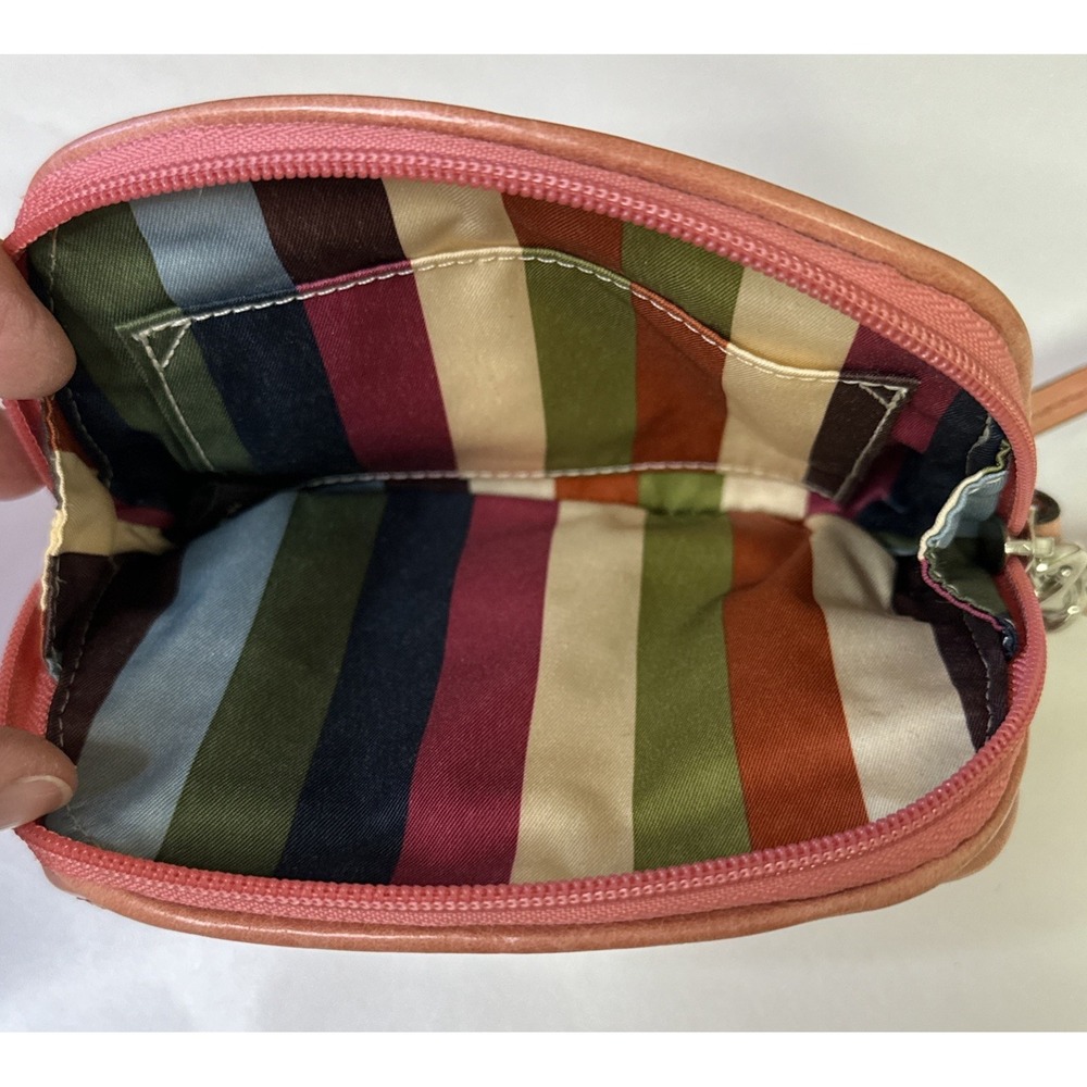 Rare VTG Coach Legacy Push lock Wristlet Coral Leather Interior Stripe Pattern - Picture 4 of 5